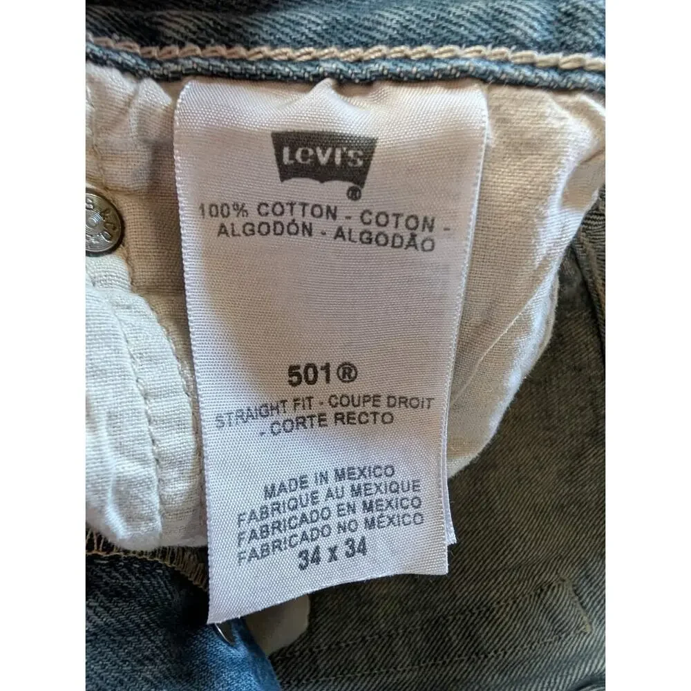 Vintage Levi's 501 Original Straight Fit Button Fly Jeans Distressed Size 34x34